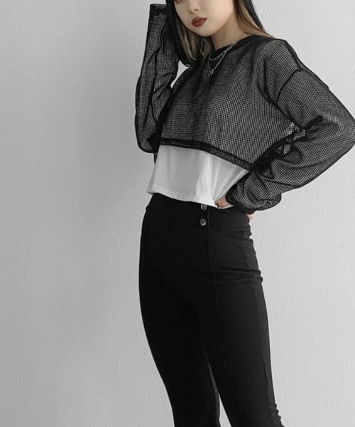 LVEU.（ラブユ.）の「Short long T-shirt / ショートロングＴシャツ（Tシャツ/カットソー・レディース・ホワイト/ブラック・FREE）」の8枚目の写真