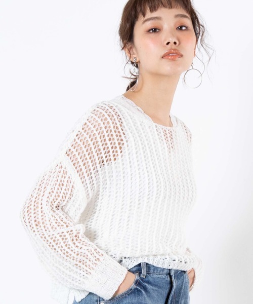 WEGO（ウィゴー）の「WEGO/透かし編みセーター（ニット/セーター・レディース・グリーン系その他/ホワイト・FREE）」の2枚目の写真