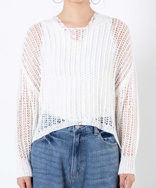 WEGO（ウィゴー）の「WEGO/透かし編みセーター（ニット/セーター・レディース・グリーン系その他/ホワイト・FREE）」の6枚目の写真