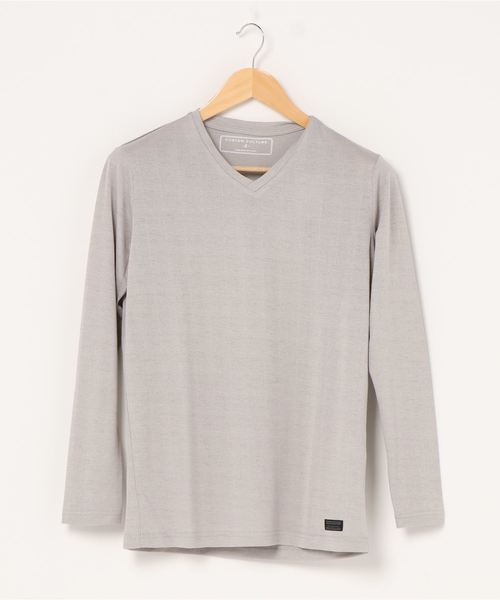 CUSTOM CULTURE（カスタムカルチャー）の「【CUSTOM CULTURE】　ヘリンボーンジャガード ロンTEE（Tシャツ/カットソー・メンズ・ホワイト/ブラック/ピンク/グレー・1/3/2/4）」の3枚目の写真