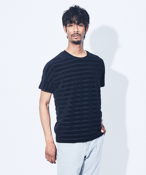 5351 Pour Les Hommes ベロアカットソー 5351 POUR LES HOMMES tシャツ 総柄 ベロア Vネック 長袖 ニット