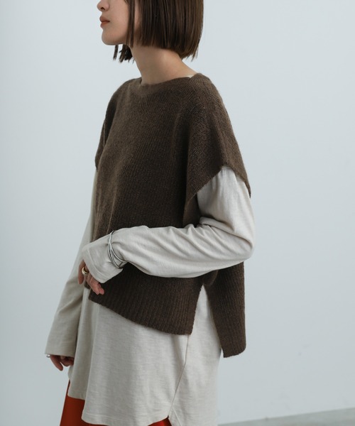 select MOCA（セレクトモカ）の「2021 AW 2WAYレイヤードニットベスト＆ニットトップスセット（ニット/セーター・レディース・ブラウン/ライトグリーン/パープル・FREE）」の7枚目の写真