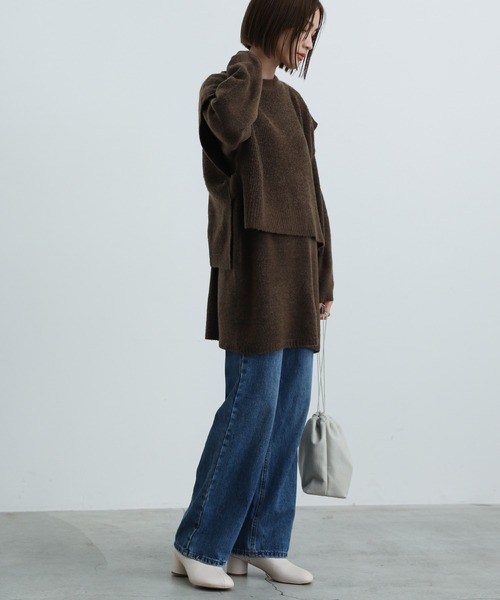 select MOCA（セレクトモカ）の「2021 AW 2WAYレイヤードニットベスト＆ニットトップスセット（ニット/セーター・レディース・ブラウン/ライトグリーン/パープル・FREE）」の6枚目の写真