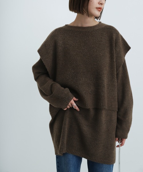 select MOCA（セレクトモカ）の「2021 AW 2WAYレイヤードニットベスト＆ニットトップスセット（ニット/セーター・レディース・ブラウン/ライトグリーン/パープル・FREE）」の22枚目の写真