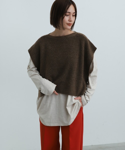 ♡レイヤードベストニット　モカ♡ 2021 AW 2WAYレイヤードニットベスト＆ニットトップスセット（ニット