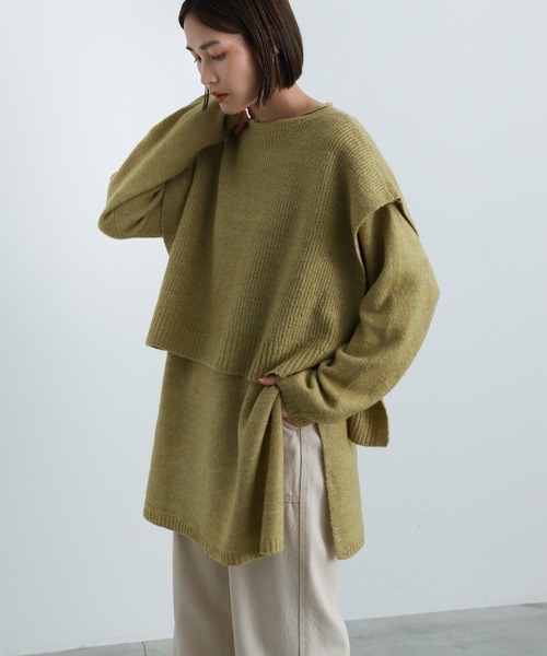 select MOCA（セレクトモカ）の「2021 AW 2WAYレイヤードニットベスト＆ニットトップスセット（ニット/セーター・レディース・ブラウン/ライトグリーン/パープル・FREE）」の16枚目の写真