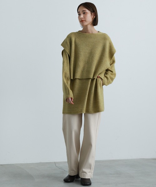 select MOCA（セレクトモカ）の「2021 AW 2WAYレイヤードニットベスト＆ニットトップスセット（ニット/セーター・レディース・ブラウン/ライトグリーン/パープル・FREE）」の5枚目の写真