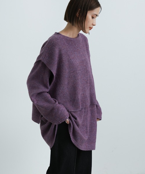 select MOCA（セレクトモカ）の「2021 AW 2WAYレイヤードニットベスト＆ニットトップスセット（ニット/セーター・レディース・ブラウン/ライトグリーン/パープル・FREE）」の9枚目の写真