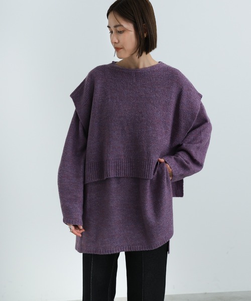 select MOCA（セレクトモカ）の「2021 AW 2WAYレイヤードニットベスト＆ニットトップスセット（ニット/セーター・レディース・ブラウン/ライトグリーン/パープル・FREE）」の12枚目の写真