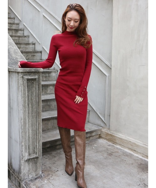 ROYAL PARTY（ロイヤルパーティー）の「【洗えるニットワンピース】タイトワンピース（ワンピース・レディース・ベージュ/レッド/ブラック/ベージュ系その他2・ｼｮｰﾄ/ﾛﾝｸﾞ）」の4枚目の写真