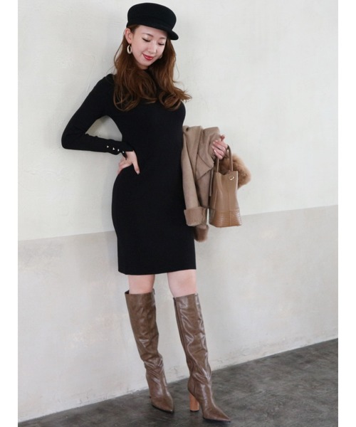 ROYAL PARTY（ロイヤルパーティー）の「【洗えるニットワンピース】タイトワンピース（ワンピース・レディース・ベージュ/レッド/ブラック/ベージュ系その他2・ｼｮｰﾄ/ﾛﾝｸﾞ）」の2枚目の写真