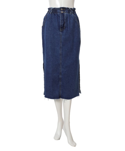 fifth calin（フィフスカラン）の「サイドスリットデニムギャザースカート（スカート・レディース・ブルー・LARGE/MEDIUM/SMALL）」の9枚目の写真
