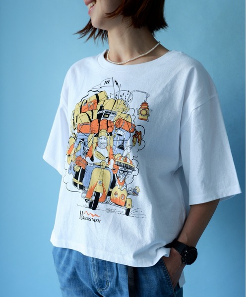 MANASTASH（マナスタッシュ）の「MANASTASH/マナスタッシュ　Ws BENLAMB VESPA TEE 　ベンラムＴ（Tシャツ/カットソー・レディース・ホワイト/ブラック・MEDIUM）」の9枚目の写真