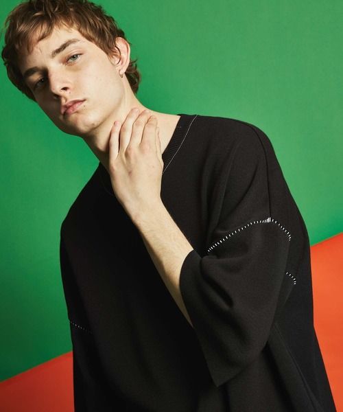 MAISON SPECIAL（メゾンスペシャル）の「《ユニセックスアイテム》エンブロイダリープライムオーバークラッシュミラノリブニットTシャツ 【MAISON SPECIAL/メゾンスペシャル】（Tシャツ/カットソー・メンズ・ブラック/ダークパープル/ラベンダー/グレイッシュベージュ・44/46）」の21枚目の写真