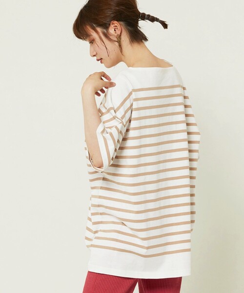 FREAK'S STORE（フリークスストア）の「パネルボーダーBIG半袖Tシャツ【一部WEB限定】（Tシャツ/カットソー・レディース・ブラック/ベージュ/サックスブルー/ピンク・ﾌﾘ-）」の3枚目の写真