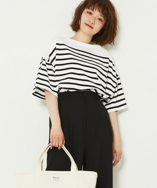 FREAK'S STORE（フリークスストア）の「パネルボーダーBIG半袖Tシャツ【一部WEB限定】（Tシャツ/カットソー・レディース・ブラック/ベージュ/サックスブルー/ピンク・ﾌﾘ-）」の2枚目の写真