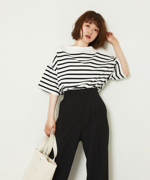 FREAK'S STORE（フリークスストア）の「パネルボーダーBIG半袖Tシャツ【一部WEB限定】（Tシャツ/カットソー・レディース・ブラック/ベージュ/サックスブルー/ピンク・ﾌﾘ-）」の10枚目の写真