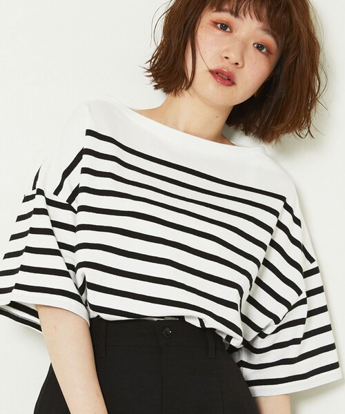 FREAK'S STORE（フリークスストア）の「パネルボーダーBIG半袖Tシャツ【一部WEB限定】（Tシャツ/カットソー・レディース・ブラック/ベージュ/サックスブルー/ピンク・ﾌﾘ-）」の14枚目の写真