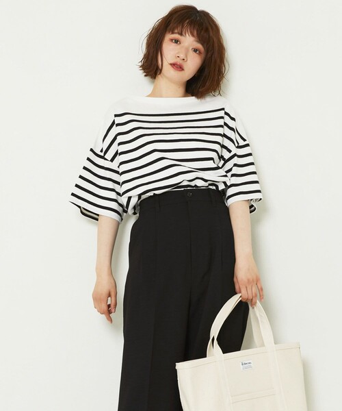 FREAK'S STORE（フリークスストア）の「パネルボーダーBIG半袖Tシャツ【一部WEB限定】（Tシャツ/カットソー・レディース・ブラック/ベージュ/サックスブルー/ピンク・ﾌﾘ-）」の5枚目の写真