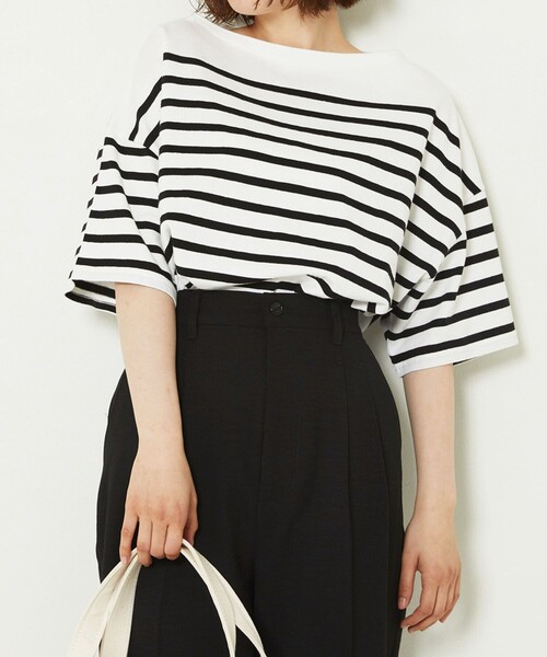 FREAK'S STORE（フリークスストア）の「パネルボーダーBIG半袖Tシャツ【一部WEB限定】（Tシャツ/カットソー・レディース・ブラック/ベージュ/サックスブルー/ピンク・ﾌﾘ-）」の20枚目の写真