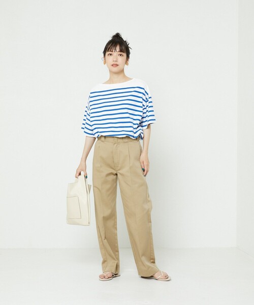 FREAK'S STORE（フリークスストア）の「パネルボーダーBIG半袖Tシャツ【一部WEB限定】（Tシャツ/カットソー・レディース・ブラック/ベージュ/サックスブルー/ピンク・ﾌﾘ-）」の11枚目の写真