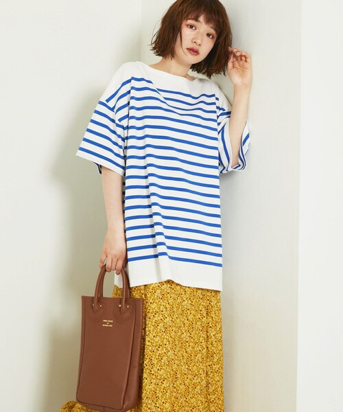 FREAK'S STORE（フリークスストア）の「パネルボーダーBIG半袖Tシャツ【一部WEB限定】（Tシャツ/カットソー・レディース・ブラック/ベージュ/サックスブルー/ピンク・ﾌﾘ-）」の15枚目の写真