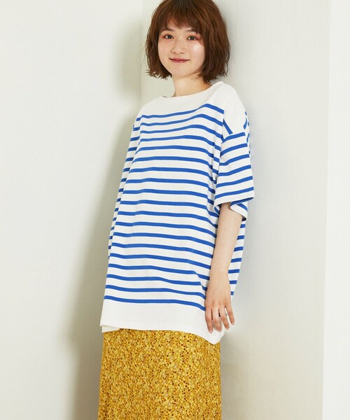 FREAK'S STORE（フリークスストア）の「パネルボーダーBIG半袖Tシャツ【一部WEB限定】（Tシャツ/カットソー・レディース・ブラック/ベージュ/サックスブルー/ピンク・ﾌﾘ-）」の21枚目の写真