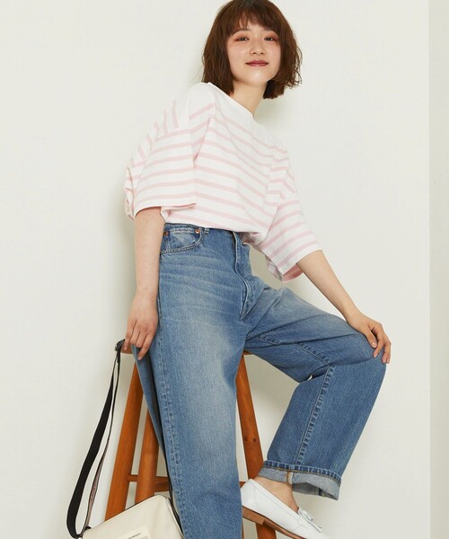 FREAK'S STORE（フリークスストア）の「パネルボーダーBIG半袖Tシャツ【一部WEB限定】（Tシャツ/カットソー・レディース・ブラック/ベージュ/サックスブルー/ピンク・ﾌﾘ-）」の12枚目の写真