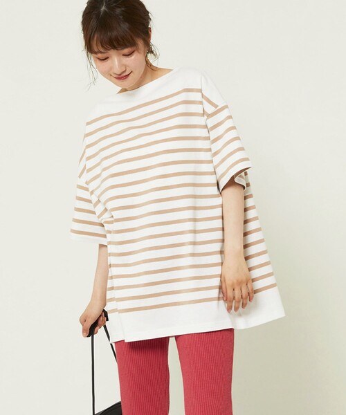 FREAK'S STORE（フリークスストア）の「パネルボーダーBIG半袖Tシャツ【一部WEB限定】（Tシャツ/カットソー・レディース・ブラック/ベージュ/サックスブルー/ピンク・ﾌﾘ-）」の19枚目の写真