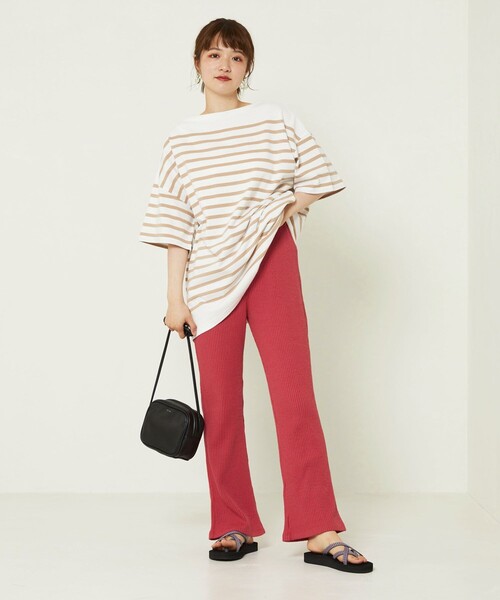 FREAK'S STORE（フリークスストア）の「パネルボーダーBIG半袖Tシャツ【一部WEB限定】（Tシャツ/カットソー・レディース・ブラック/ベージュ/サックスブルー/ピンク・ﾌﾘ-）」の7枚目の写真