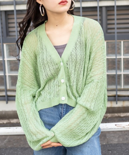 カーディガン mosamosa short cardigan レディース Floral Motif Chunky Knitted Cardigan(1 WHITE): Mame