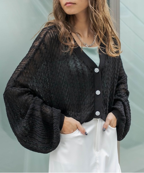 RASVOA（ラスボア）の「サマーニットショートカーディガン/ボレロ（カーディガン/ボレロ・レディース・ブラック/オフホワイト/ブルー/グリーン/モカ・FREE）」の2枚目の写真