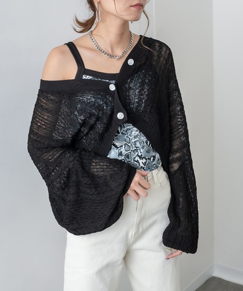 RASVOA（ラスボア）の「サマーニットショートカーディガン/ボレロ（カーディガン/ボレロ・レディース・ブラック/オフホワイト/ブルー/グリーン/モカ・FREE）」の15枚目の写真