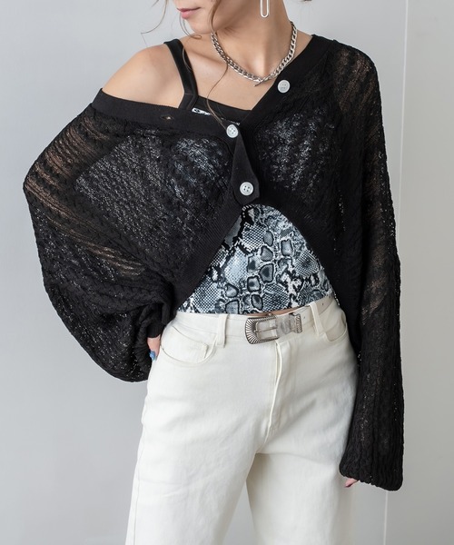 RASVOA（ラスボア）の「サマーニットショートカーディガン/ボレロ（カーディガン/ボレロ・レディース・ブラック/オフホワイト/ブルー/グリーン/モカ・FREE）」の16枚目の写真