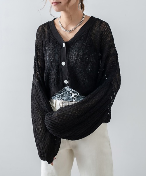 RASVOA（ラスボア）の「サマーニットショートカーディガン/ボレロ（カーディガン/ボレロ・レディース・ブラック/オフホワイト/ブルー/グリーン/モカ・FREE）」の13枚目の写真