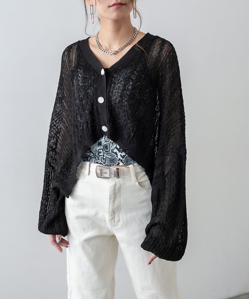 RASVOA（ラスボア）の「サマーニットショートカーディガン/ボレロ（カーディガン/ボレロ・レディース・ブラック/オフホワイト/ブルー/グリーン/モカ・FREE）」の14枚目の写真