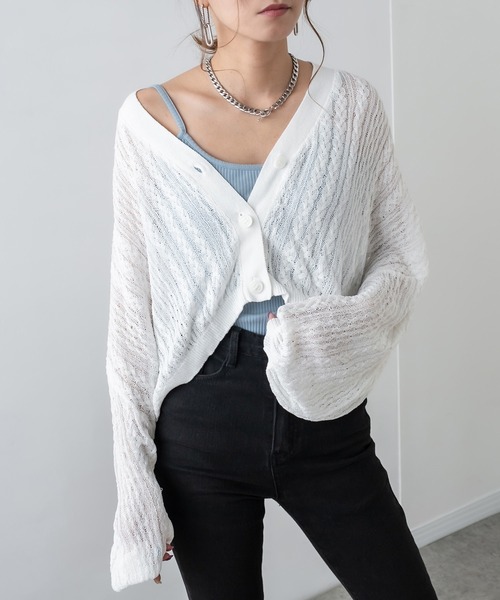 RASVOA（ラスボア）の「サマーニットショートカーディガン/ボレロ（カーディガン/ボレロ・レディース・ブラック/オフホワイト/ブルー/グリーン/モカ・FREE）」の21枚目の写真