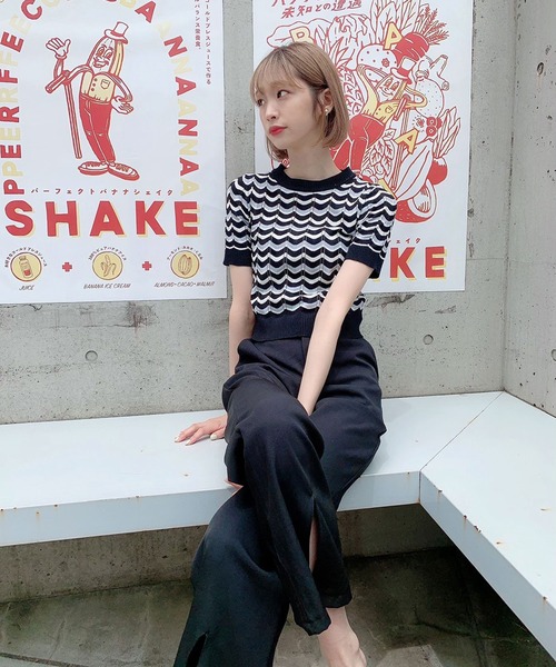 Voyage titty&Co.PETIT（ボヤージュティティアンドコープチ）の「【Voyage titty&Co.】マルチボーダープルオーバー（ニット/セーター・レディース・ブラック/グリーン/イエロー/パープル/グレー・FREE）」の6枚目の写真