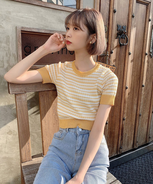 Voyage titty&Co.PETIT（ボヤージュティティアンドコープチ）の「【Voyage titty&Co.】マルチボーダープルオーバー（ニット/セーター・レディース・ブラック/グリーン/イエロー/パープル/グレー・FREE）」の9枚目の写真