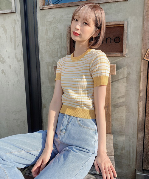 Voyage titty&Co.PETIT（ボヤージュティティアンドコープチ）の「【Voyage titty&Co.】マルチボーダープルオーバー（ニット/セーター・レディース・ブラック/グリーン/イエロー/パープル/グレー・FREE）」の10枚目の写真