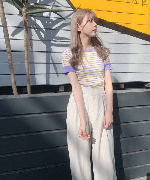 Voyage titty&Co.PETIT（ボヤージュティティアンドコープチ）の「【Voyage titty&Co.】マルチボーダープルオーバー（ニット/セーター・レディース・ブラック/グリーン/イエロー/パープル/グレー・FREE）」の11枚目の写真