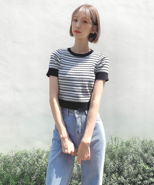 Voyage titty&Co.PETIT（ボヤージュティティアンドコープチ）の「【Voyage titty&Co.】マルチボーダープルオーバー（ニット/セーター・レディース・ブラック/グリーン/イエロー/パープル/グレー・FREE）」の17枚目の写真