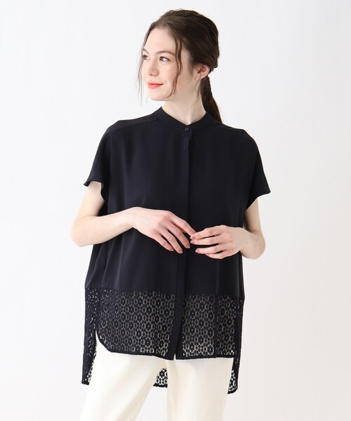 SHOO・LA・RUE（シューラルー）の「◆レースバンドカラーブラウス（シャツ/ブラウス・レディース・ホワイト/ダークネイビー・02/03/04）」の2枚目の写真