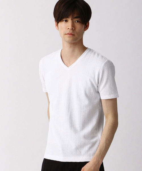 HIDEAWAYS NICOLE（ハイダウェイニコル）の「バスケット柄風VネックTシャツ（Tシャツ/カットソー・メンズ・ホワイト/ブラック/ネイビー/ボルドー・MEDIUM/LARGE/X-LARGE）」の2枚目の写真