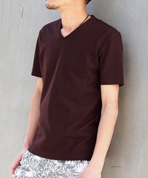 HIDEAWAYS NICOLE | バスケット柄風VネックTシャツ(Tシャツ/カットソー)