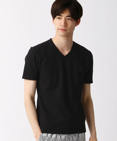 HIDEAWAYS NICOLE（ハイダウェイニコル）の「バスケット柄風VネックTシャツ（Tシャツ/カットソー・メンズ・ホワイト/ブラック/ネイビー/ボルドー・MEDIUM/LARGE/X-LARGE）」の6枚目の写真