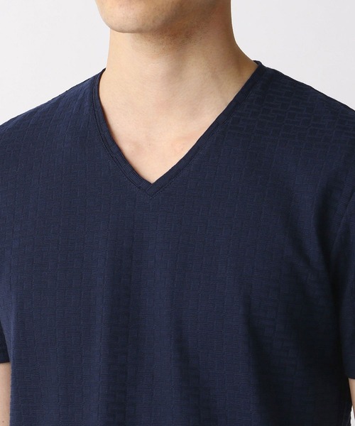 HIDEAWAYS NICOLE（ハイダウェイニコル）の「バスケット柄風VネックTシャツ（Tシャツ/カットソー・メンズ・ホワイト/ブラック/ネイビー/ボルドー・MEDIUM/LARGE/X-LARGE）」の9枚目の写真