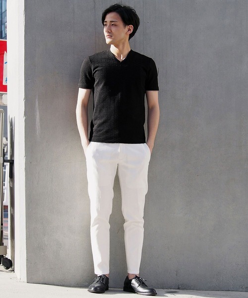 HIDEAWAYS NICOLE（ハイダウェイニコル）の「バスケット柄風VネックTシャツ（Tシャツ/カットソー・メンズ・ホワイト/ブラック/ネイビー/ボルドー・MEDIUM/LARGE/X-LARGE）」の18枚目の写真