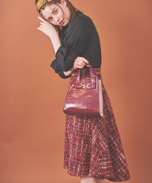 31 Sons de mode（トランテアン　ソン　ドゥ　モード）の「ツイードフレアスカート（スカート・レディース・レッド/ブラック/ラベンダー・36/38）」の5枚目の写真