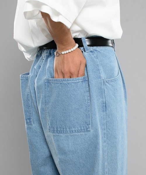 kutir(クティール)の「センタープレスワイドデニムパンツ(デニムパンツ・メンズ・ライトブルー/インディゴブルー・SMALL/MEDIUM/LARGE)」の7枚目の写真